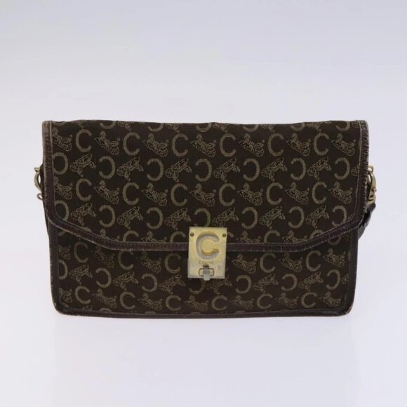 CELINE C Sulky Boston Shoulder Bag Canvas 2Set Brown Navy - Picture 10 of 16